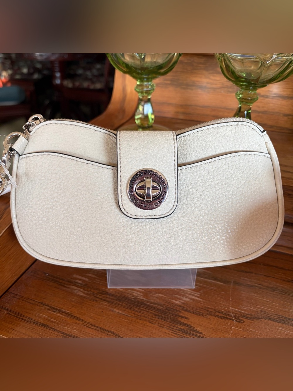 Marc Jacobs Cream Pebbled Leather Mini Crossbody with Turnlock
